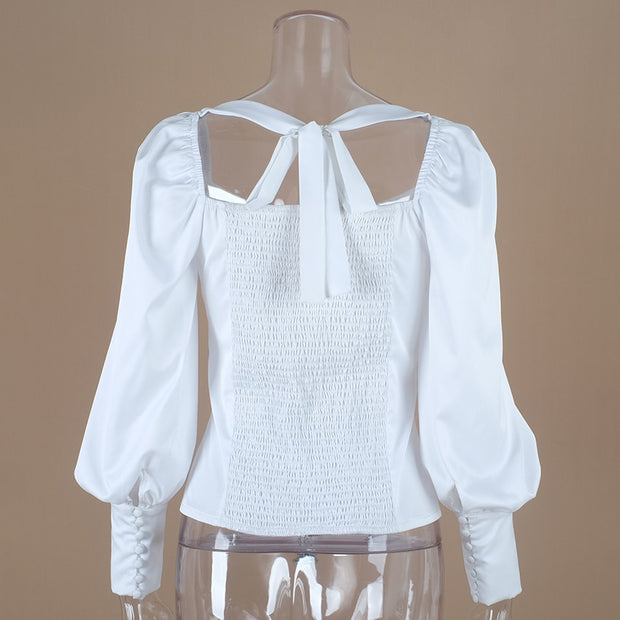 Square Collar Casual Blouse - WREN