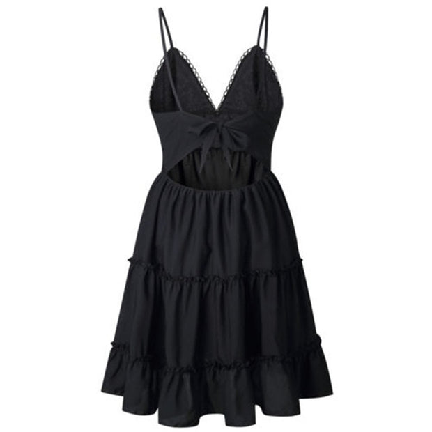 Bow Backless Ruffle Mini Dress - WREN